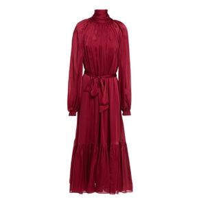 Zimmermann Belted Bow-Detailed Washed-Silk Midi Dress